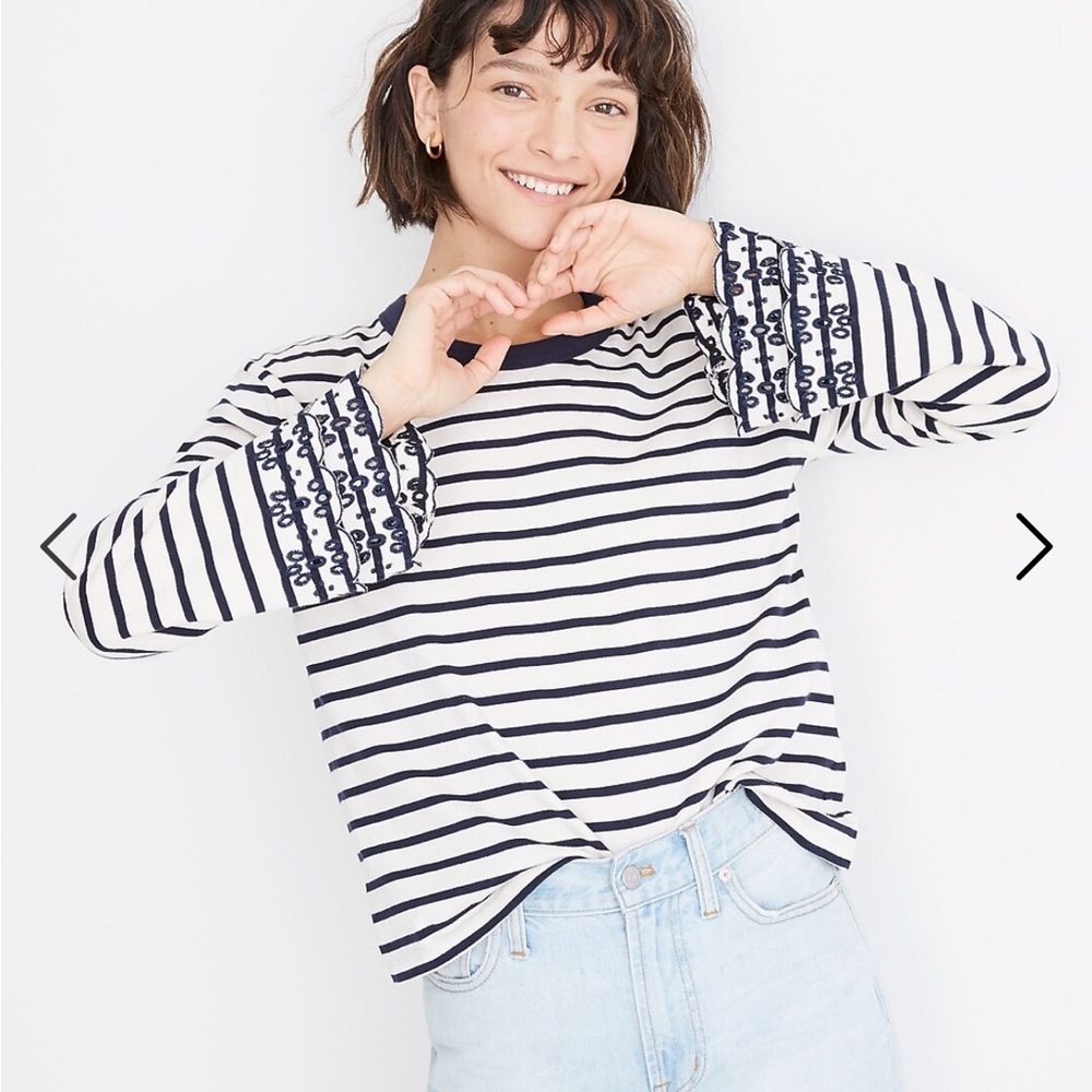 Madewell eyelet embroidered tier sleeve top baker stripe